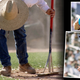 Groundscrew member picks up remains of ex-bird, conked by Randy Johnson
(bottom r) with cackling weirdo Jeff Kent holding remains.